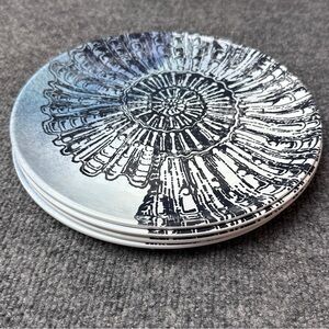 Pottery Barn nautilus shell melamine 9” salad plates set of 4 beachy nautical